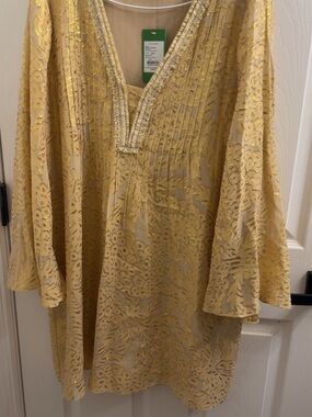 Embellished Gold dress with V-Neck